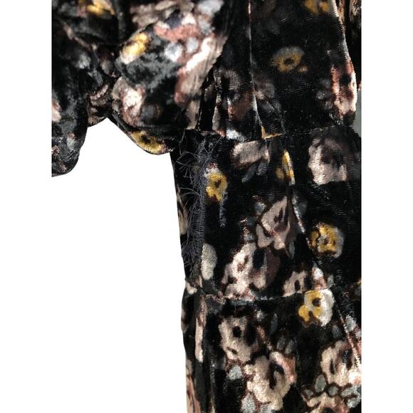 Sea New York Valerie Dress Floral Velvet Puff Sleeve V-Neck Back Tie Black 6 - Picture 7 of 12